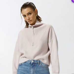 😊Joie 100% Cashmere Sweater Mock Neck 1/4 Zipper Front Long Sleeves Wm Sz L NWT